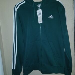 Adidas Dark Green Zip-Up Hoodie with White Accents